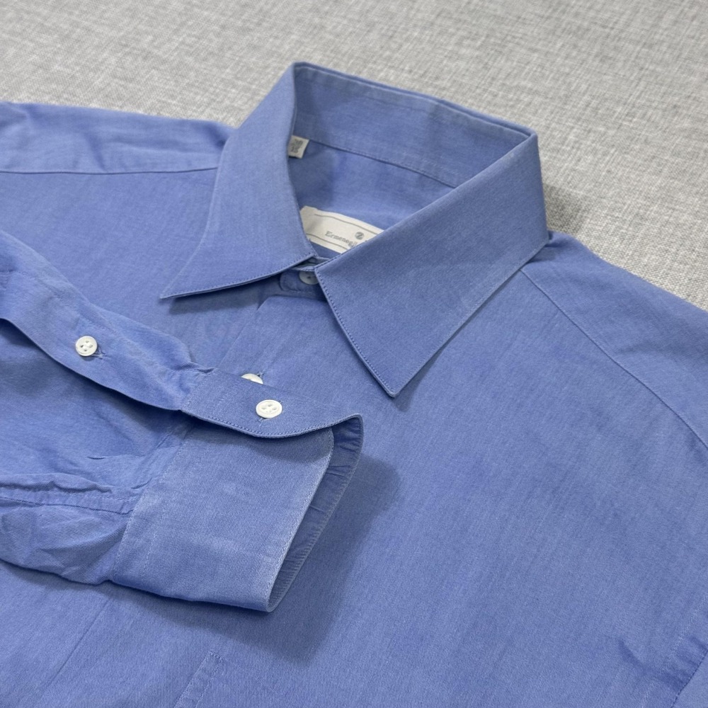 Ermenegildo Zegna Dress Shirt Mens 15 (38) Blue Point Collar Long Sleeve Italy